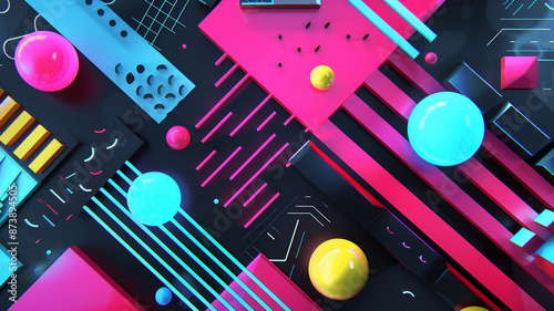 Stylish Background with Neon Color Blocks and Abstract Forms