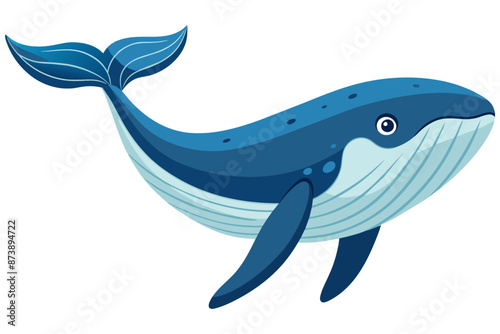 Blue whale on a white background. Vector illustration in cartoon style.