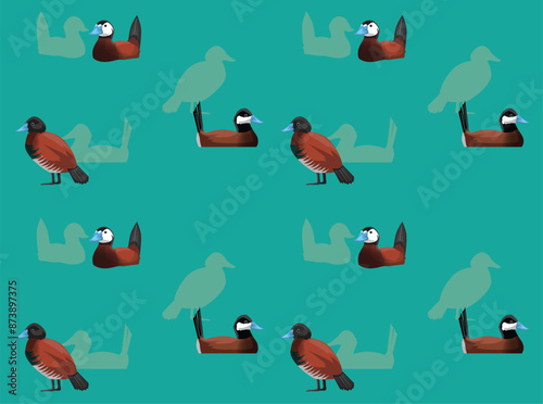 Bird Ruddy Duck Cartoon Cute Seamless Wallpaper Background