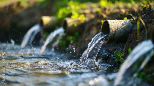 Wallpaper Mural Water pipe in water field, discharge. Clear Water flowing from a pipe, closeup Torontodigital.ca