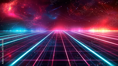 Dark Backdrop with Neon Grid Patterns