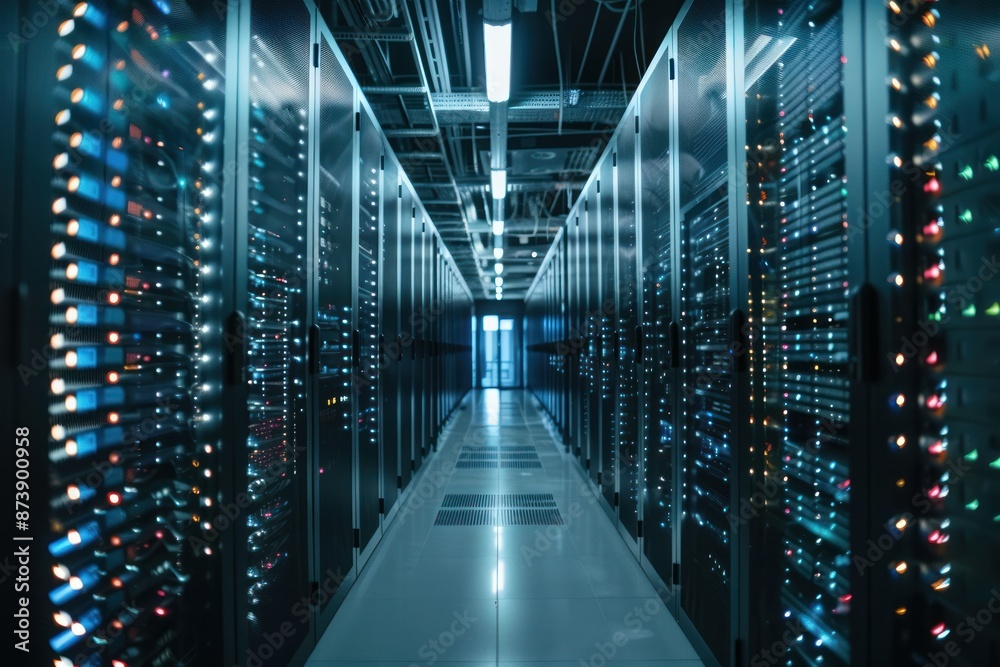 Modern Data Center Hallway with Servers Modern Data Center Hallway with Servers