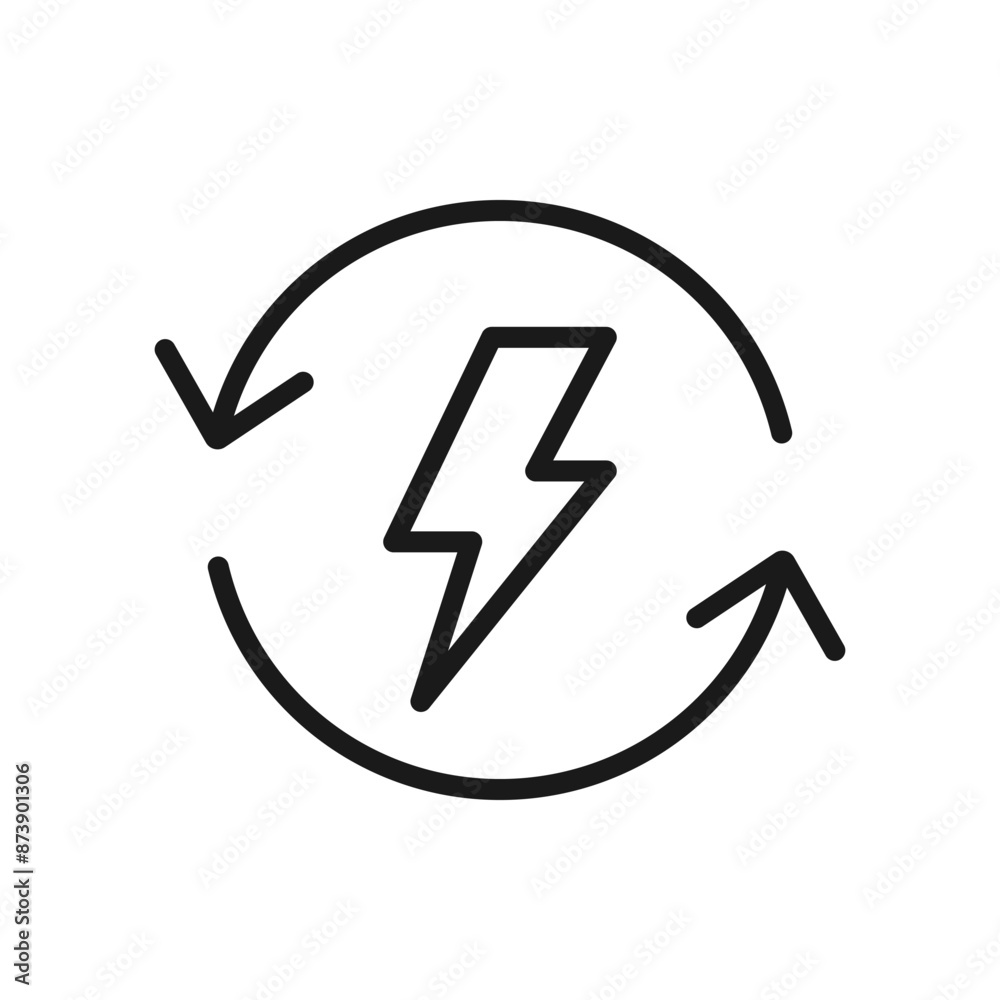 Electric energy with circular arrow. Power cycle line icon isolated on white background. Vector illustration Electric energy with circular arrow. Power cycle line icon isolated on white background. Vector illustration