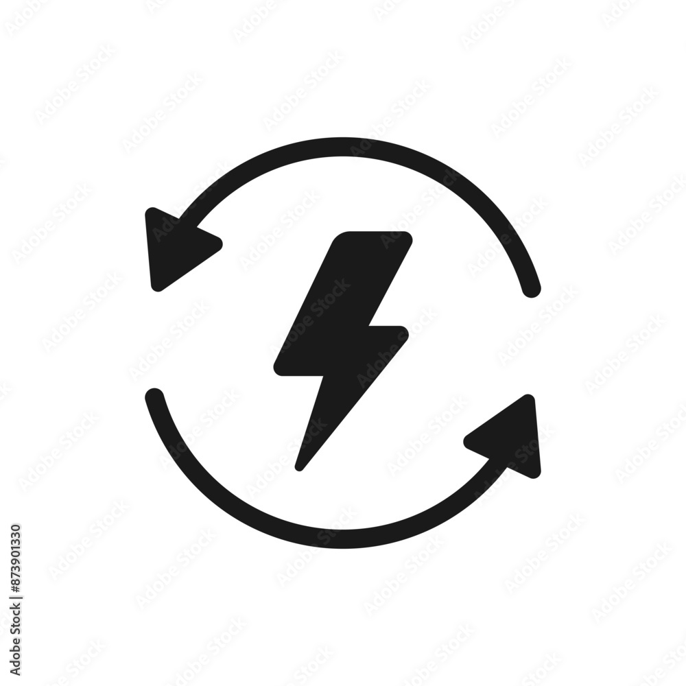 Electric energy with circular arrow. Power cycle flat icon isolated on white background. Vector illustration Electric energy with circular arrow. Power cycle flat icon isolated on white background. Vector illustration