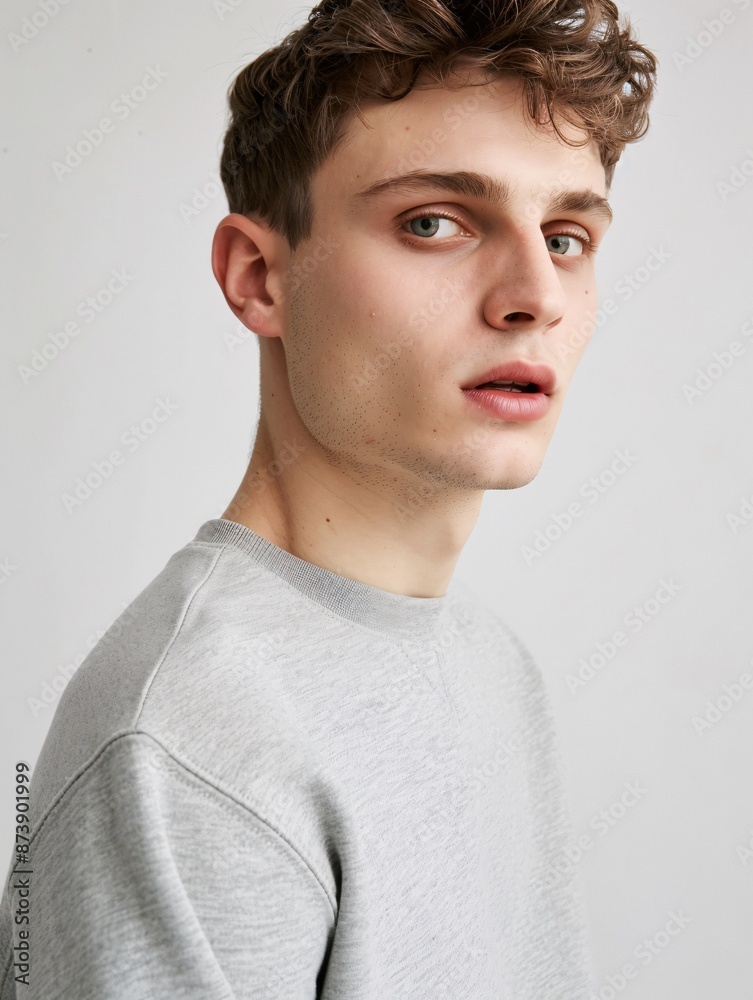 Young man in grey sweatshirt