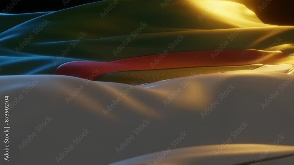 Algeria Flag, Close up, Low Side Angle with Warm Atmospheric Lighting, 3d render	

