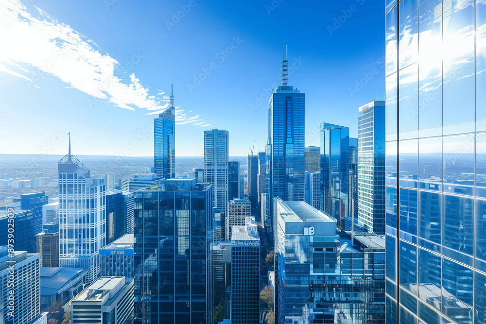 Obraz premium High-Rise Office Buildings in the Financial District with Blue Sky