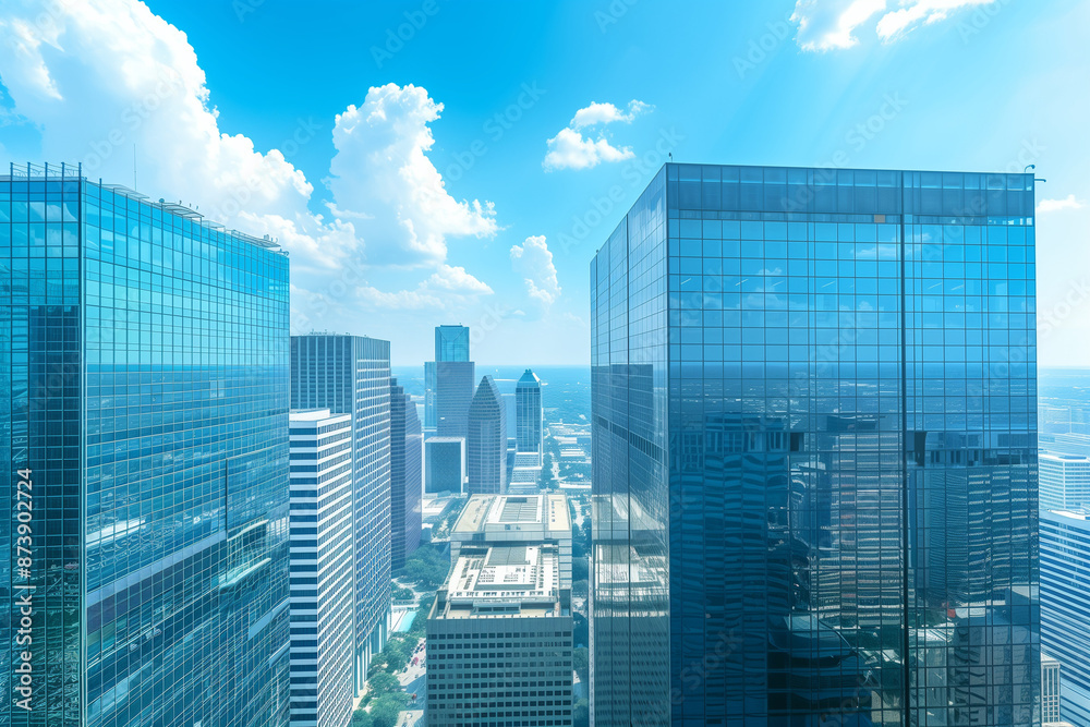 Obraz premium High-Rise Office Buildings in the Financial District with Blue Sky