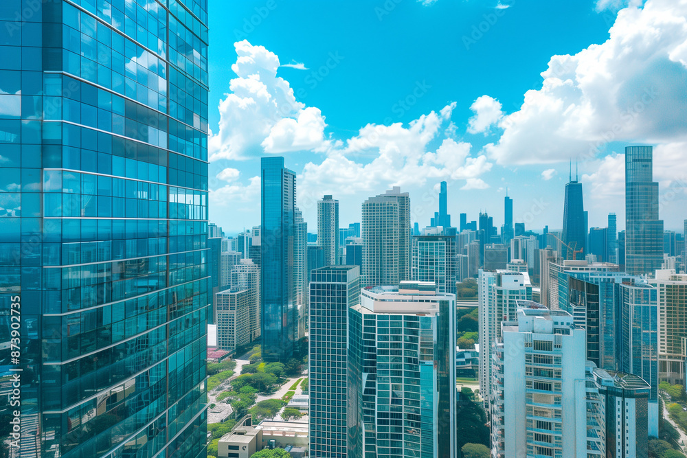 Obraz premium High-Rise Office Buildings in the Financial District with Blue Sky