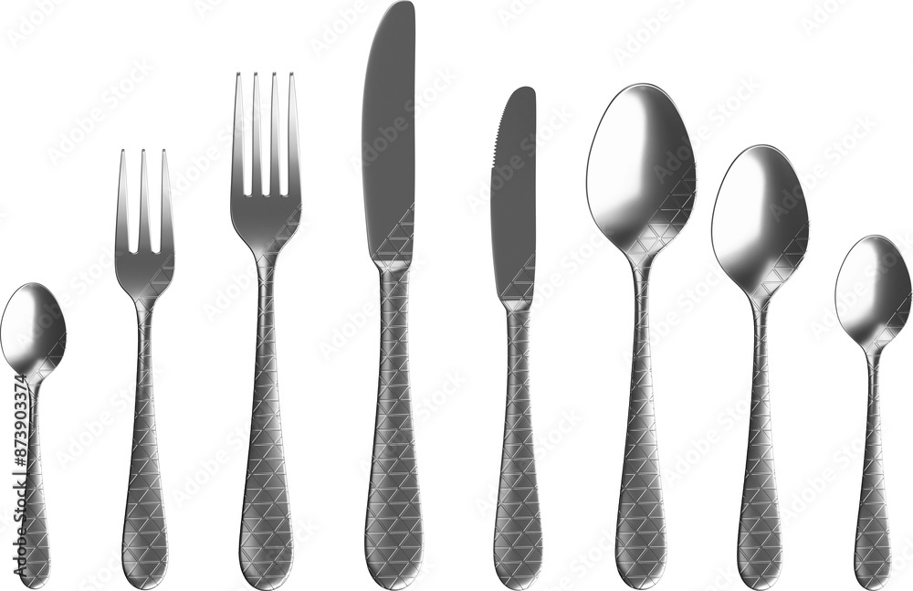 cutlery set, fork, knife, spoon, chrome triangle design