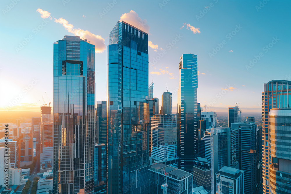 Obraz premium High-Rise Office Buildings in the Financial District with Blue Sky