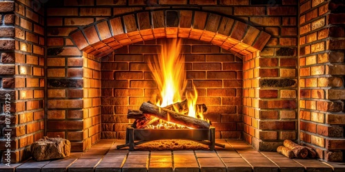 Cozy fire burning in brick fireplace , warm, flames, heat, cozy, home, winter, interior, comfort, relaxation, chimney, wood