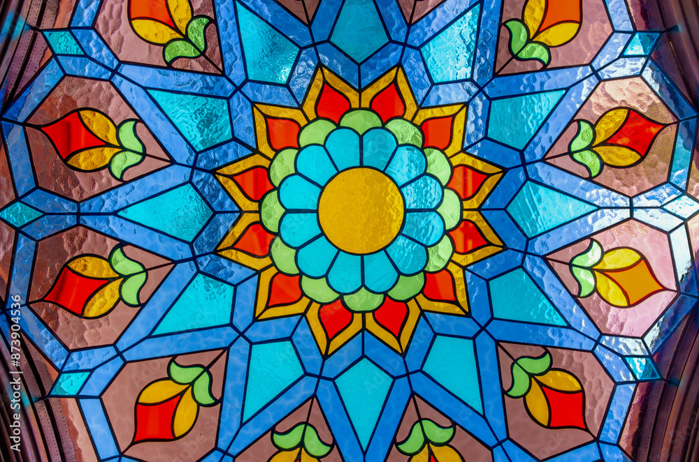 colored glass retro style windows close up colored glass retro style windows close up