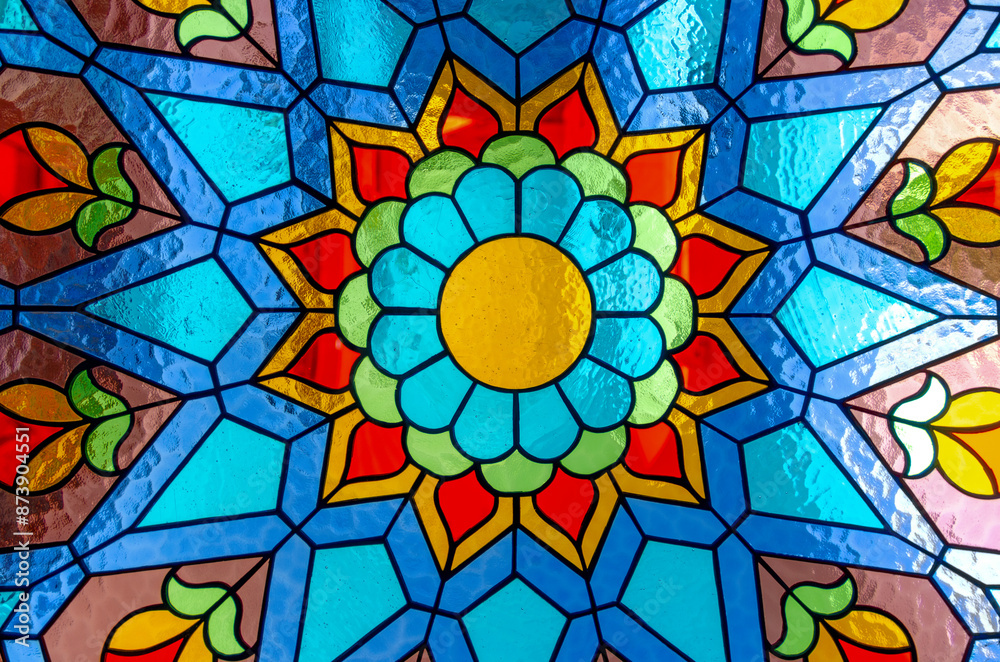 colored glass retro style windows close up colored glass retro style windows close up