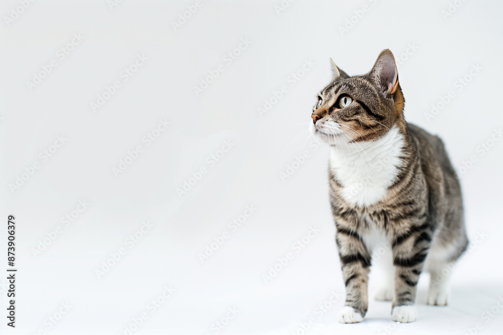 Obraz premium Cat Posing on White Background with Blank Space