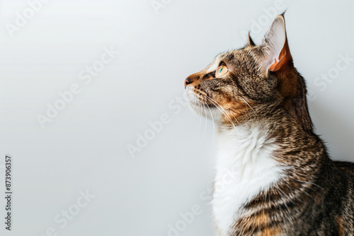 Cat Posing on White Background with Blank Space