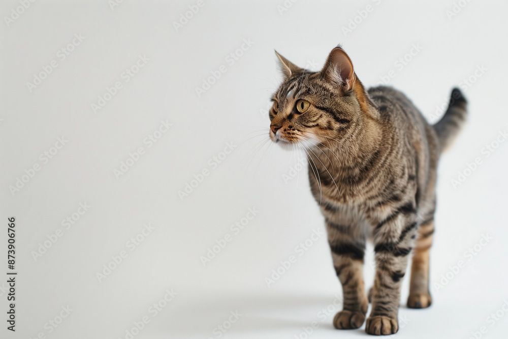 Obraz premium Cat Posing on White Background with Blank Space