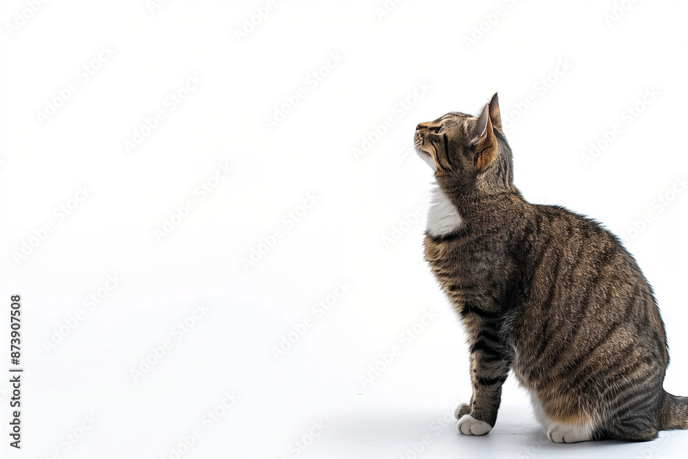 Obraz premium Cat Posing on White Background with Blank Space