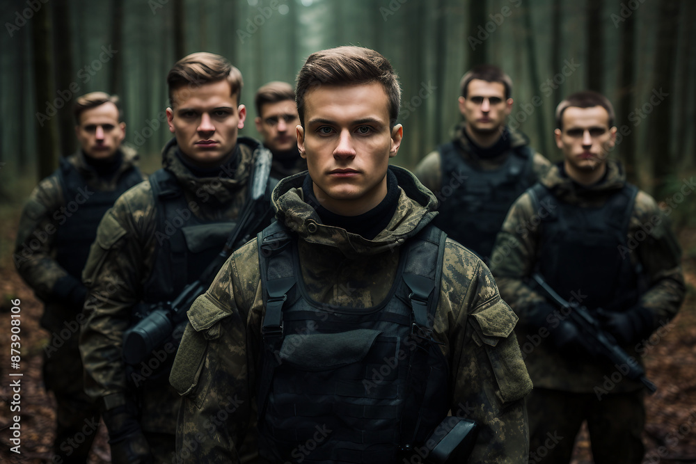 Modern soldiers fully equipped and facing the camera in military formation generative ai Modern soldiers fully equipped and facing the camera in military formation generative ai
