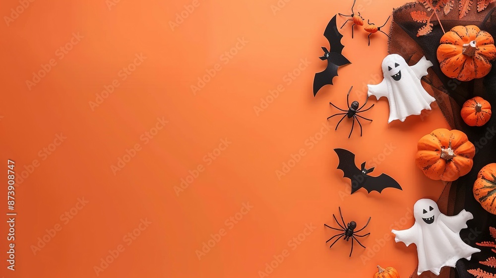 Halloween Decorations on Orange Background Halloween Decorations on Orange Background
