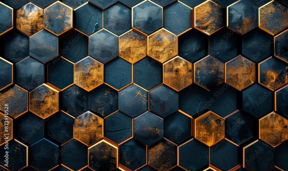 Digital hexagon abstract gold and dark blue background Digital hexagon abstract gold and dark blue background
