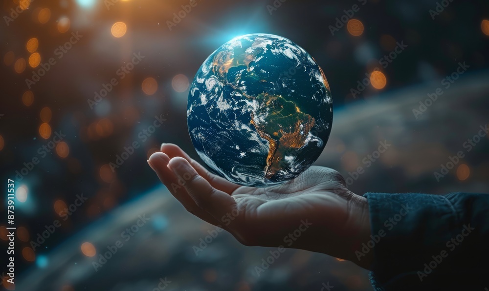 Fototapeta premium hand of Businessman touching virtual Earth globe, business and save world concept