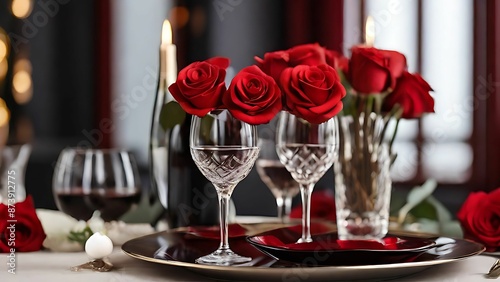 Wine glasses with red rose © MARS