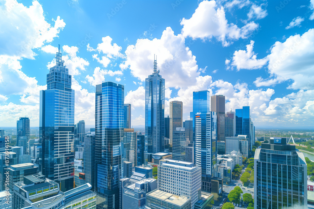 Skyline of Urban Financial District Under Blue Skies Skyline of Urban Financial District Under Blue Skies