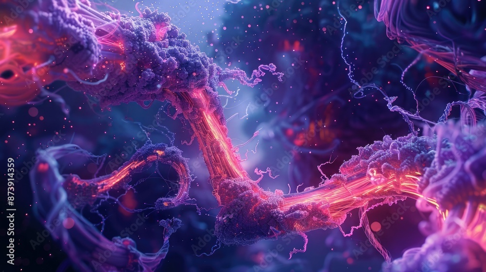 Obraz premium Vibrant Chromosomes in Dynamic Motion Experimental Digital Art with Kinetic Energy and Neon Hues