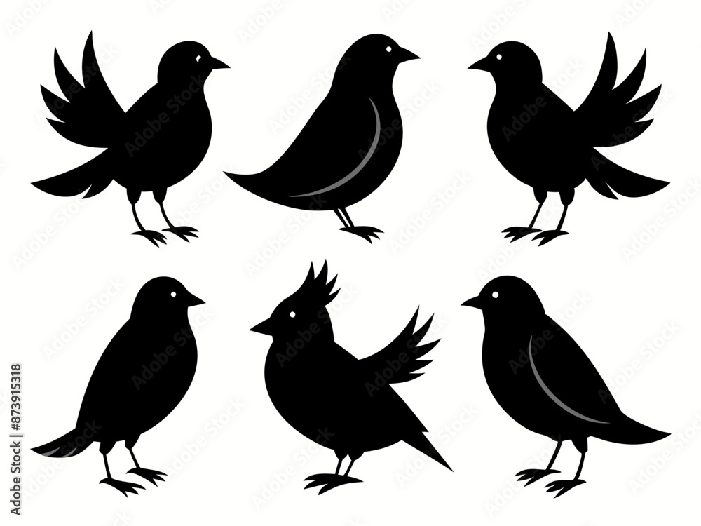 set of silhouettes of birds Vector, isolated black silhouette bird bundle

