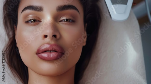 beautiful woman perfect lips, healthcare, high-end beauty and wellness, showcasing the pinnacle of cosmetic treatments photo