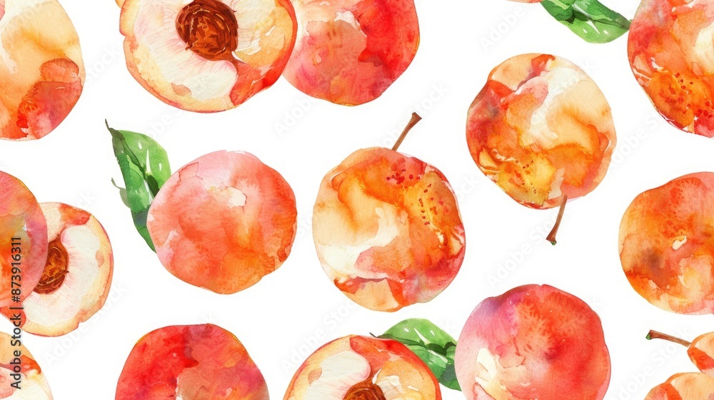 Naklejka premium Pattern featuring peaches created in watercolor