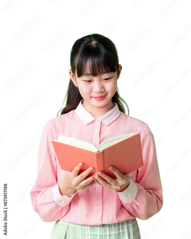 Portrait of lovely Asian girl reading book isolated on transparent background, PNG file format. Portrait of lovely Asian girl reading book isolated on transparent background, PNG file format.