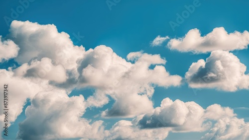 Stunning high resolution photo of fluffy white clouds drifting across a bright blue sky.. © boler