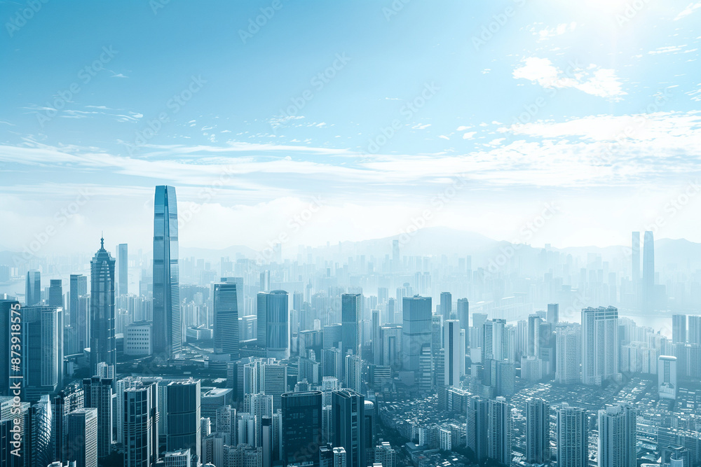 Drone View of City Office Buildings Beneath Blue Skies and White Clouds Drone View of City Office Buildings Beneath Blue Skies and White Clouds