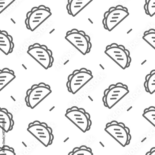 Taco icon seamless pattern. Vector line illustration in flat.  Fast food takeout. For background, menu, invitation.