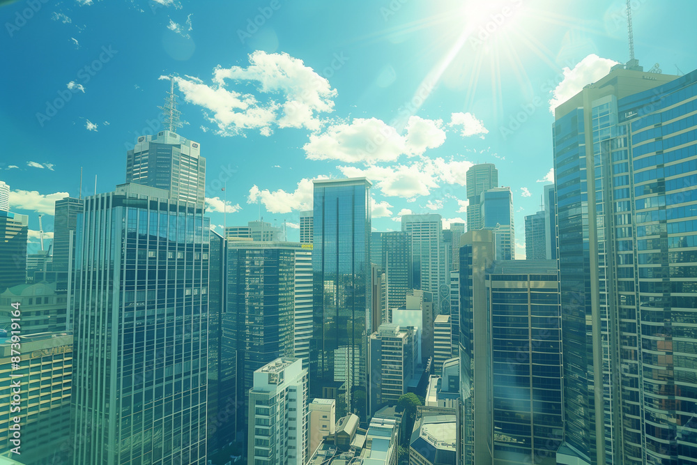 Drone View of City Office Buildings Beneath Blue Skies and White Clouds Drone View of City Office Buildings Beneath Blue Skies and White Clouds