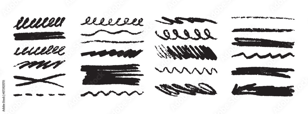 Grunge lines, hand drawn Rough strokes. Texture charcoal or pencil drawing. Crayon scribbles set. Grunge lines, hand drawn Rough strokes. Texture charcoal or pencil drawing. Crayon scribbles set.