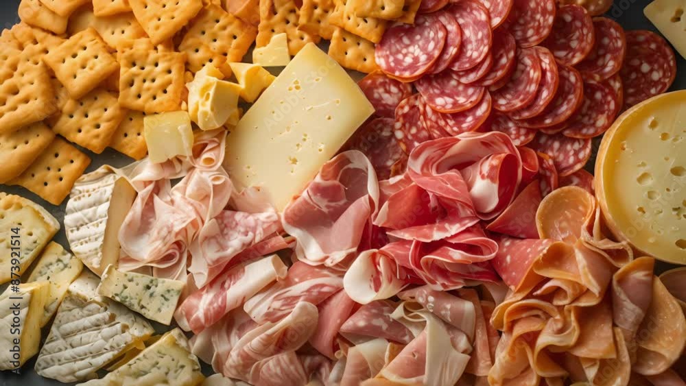 A spread of various cheeses crackers and cured meats all locally sourced. A spread of various cheeses crackers and cured meats all locally sourced.
