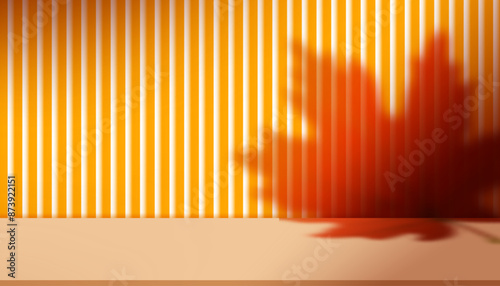 Autumn background,Fall Studio Podium Display with Shadow Leaves on Orange Stand,Backdrop Scene for Thanksgiving Advertising,Vector Template Platform banner for Product Sale,Promotion