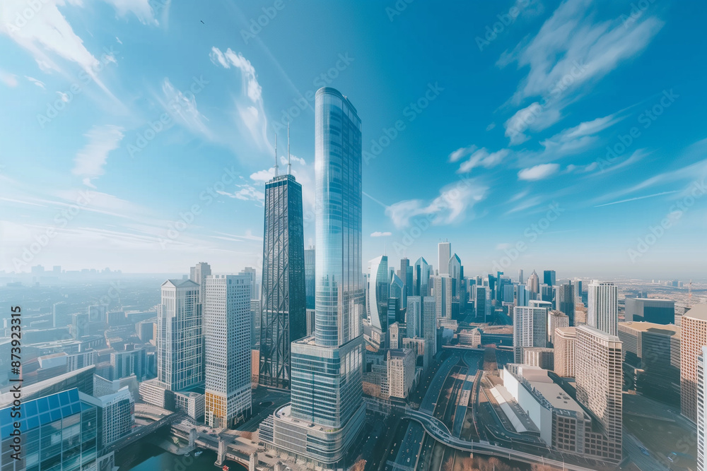 Obraz premium High-Rise Office Buildings in the Financial District with Blue Sky
