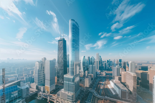 High-Rise Office Buildings in the Financial District with Blue Sky