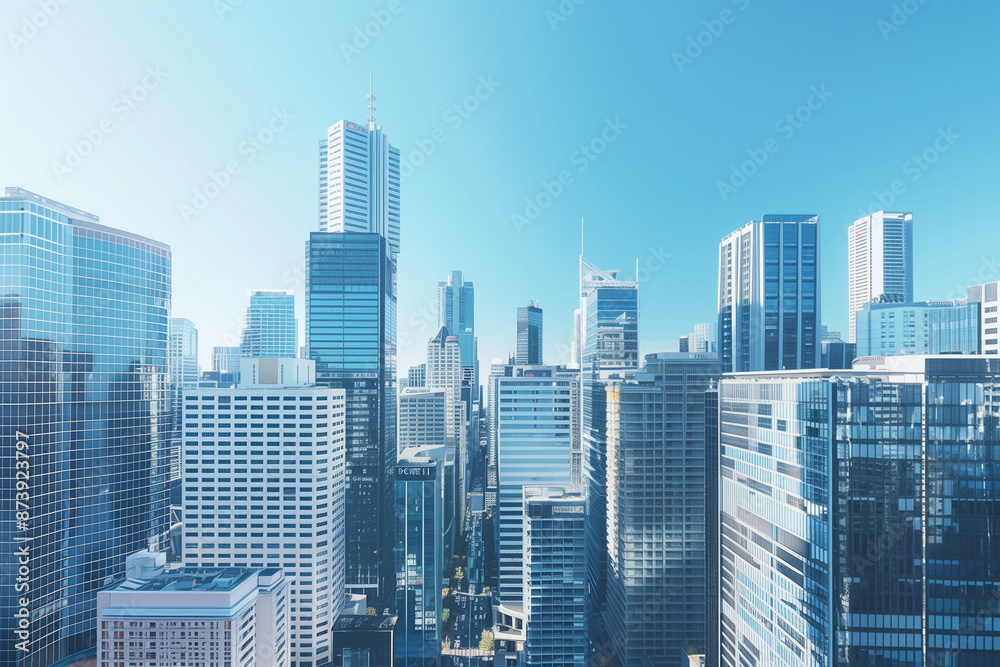 Obraz premium High-Rise Office Buildings in the Financial District with Blue Sky