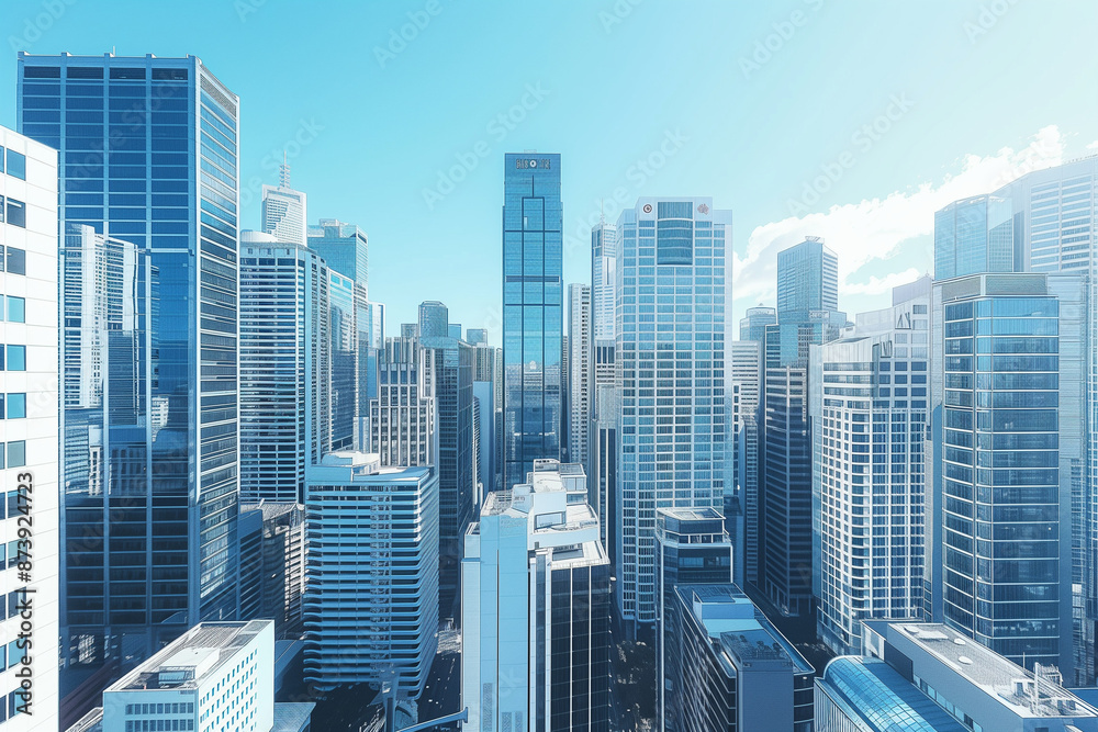 Fototapeta premium High-Rise Office Buildings in the Financial District with Blue Sky