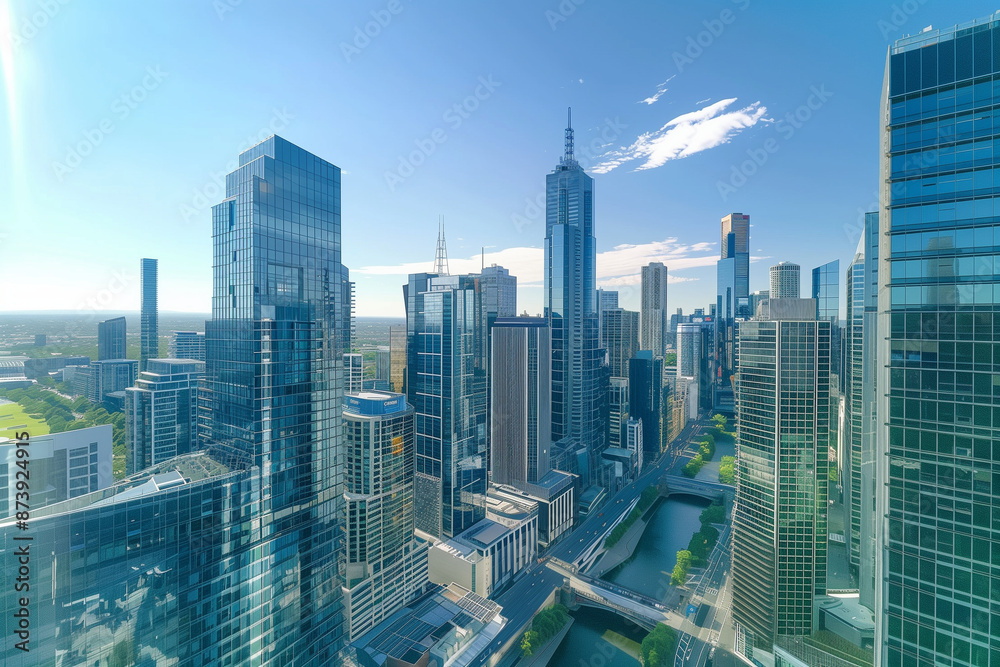 Obraz premium High-Rise Office Buildings in the Financial District with Blue Sky