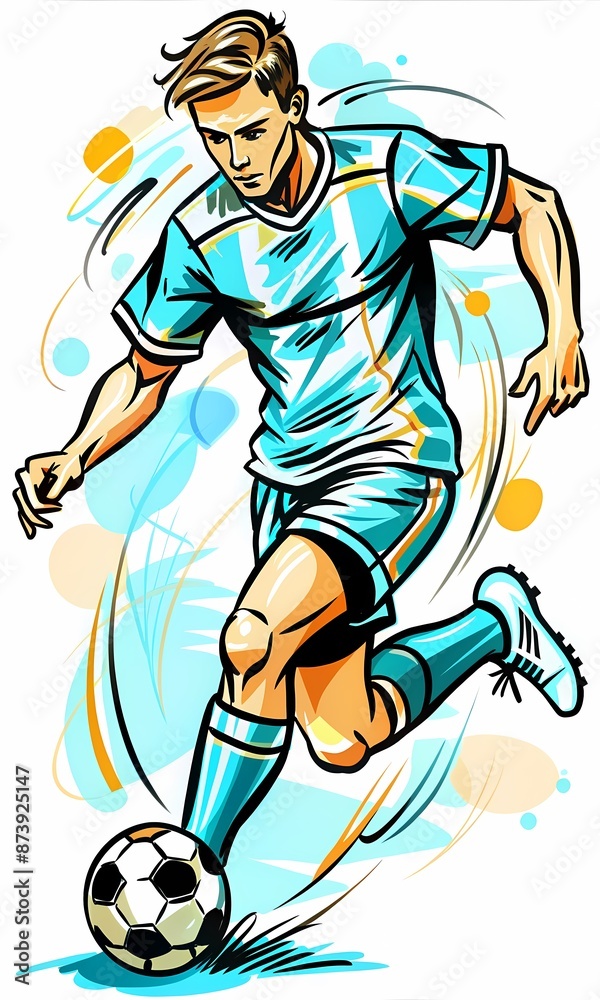 Dynamic Soccer Player in Action, ideal for sports magazines, promotional materials for soccer clubs, fitness blogs, or posters about sports training and athleticism. Dynamic Soccer Player in Action, ideal for sports magazines, promotional materials for soccer clubs, fitness blogs, or posters about sports training and athleticism.