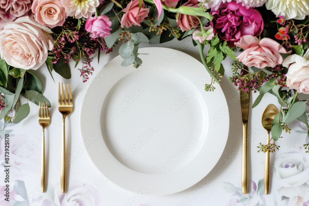 Table Setting With White Plate and Gold Flatware Table Setting With White Plate and Gold Flatware
