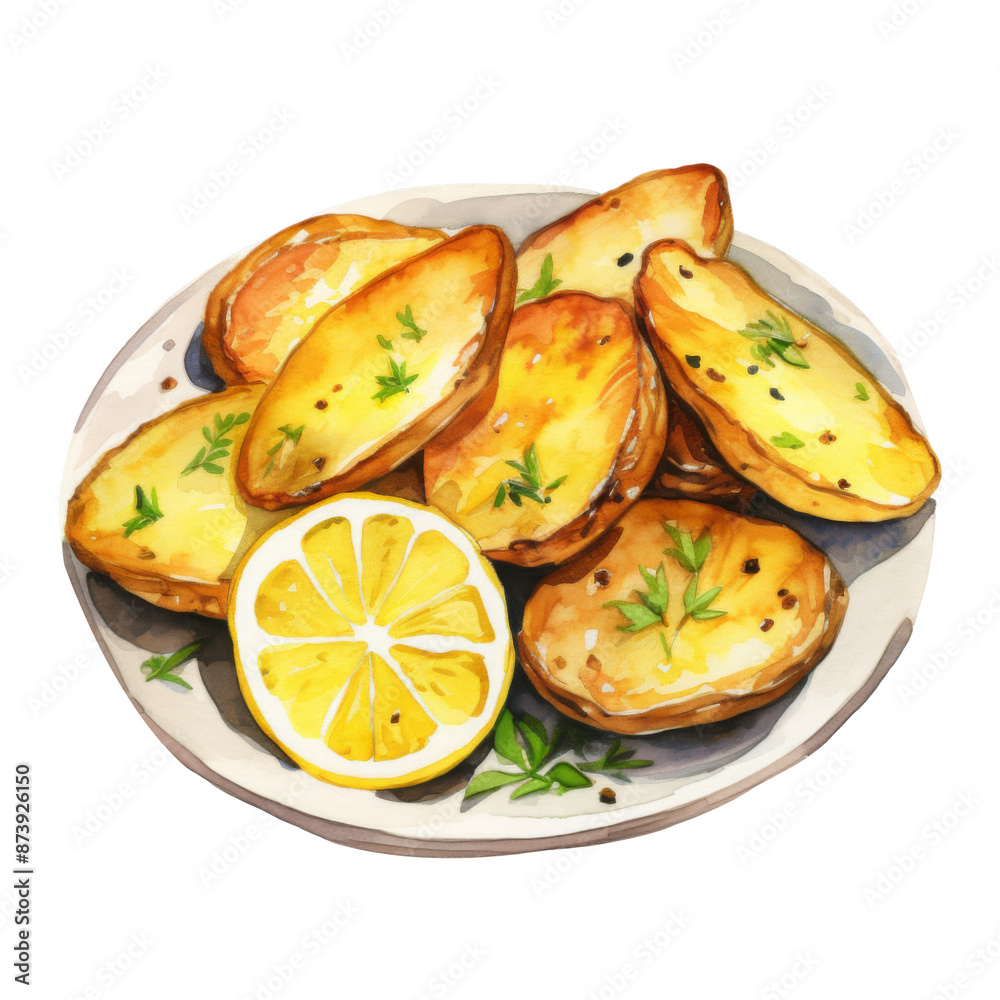 Illustration of Roasted Potatoe,, a Greek Food in a White Background. Illustration of Roasted Potatoe,, a Greek Food in a White Background.