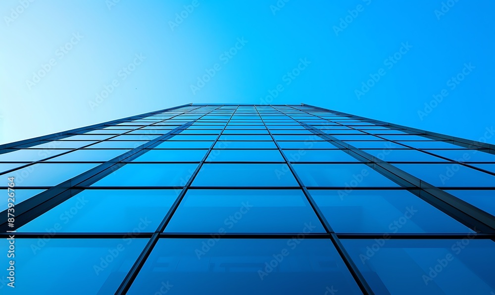 Glass Facade of a Skyscraper Reaching for the Blue Sky Glass Facade of a Skyscraper Reaching for the Blue Sky