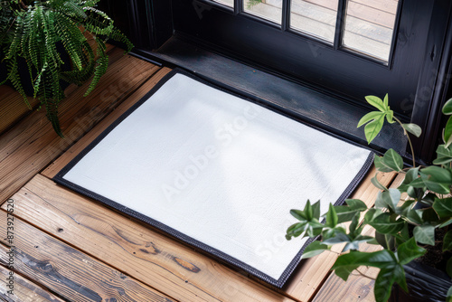 White Doormat Mockup on Wooden Floor